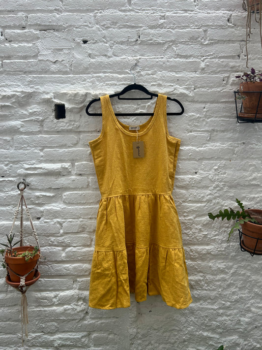 Vestido de Lino Mostaza talla S - Pieza Unica