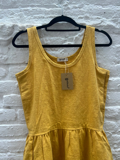 Vestido de Lino Mostaza talla S - Pieza Unica
